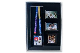 A FRAMED MARTIN JOHNSON 2019 RWC PASS & PHOTOS