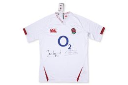 AN ENGLAND JERSEY SIGNED BY JASON LEONARD & MARTIN JOHNSON