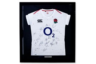 A FRAMED ENGLAND 2019 JERSEY SIGNED BY ENGLAND SQUAD
