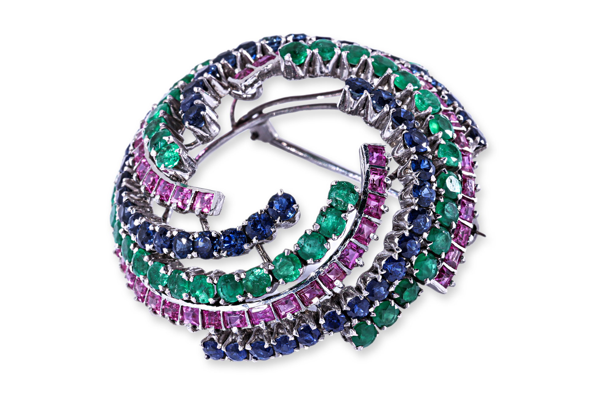 A SAPPHIRE, RUBY AND EMERALD BROOCH - Image 2 of 3