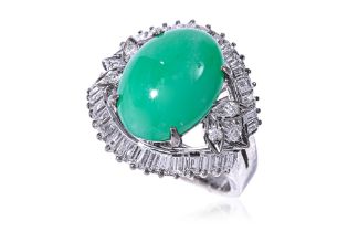 A TYPE A JADEITE AND DIAMOND CLUSTER RING