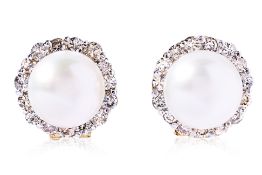 A PAIR OF CULTURED PEARL AND DIAMOND CLIP EARRINGS