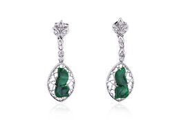 A PAIR OF JADEITE AND DIAMOND EARRINGS