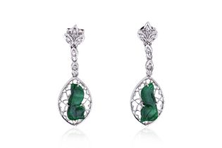 A PAIR OF JADEITE AND DIAMOND EARRINGS