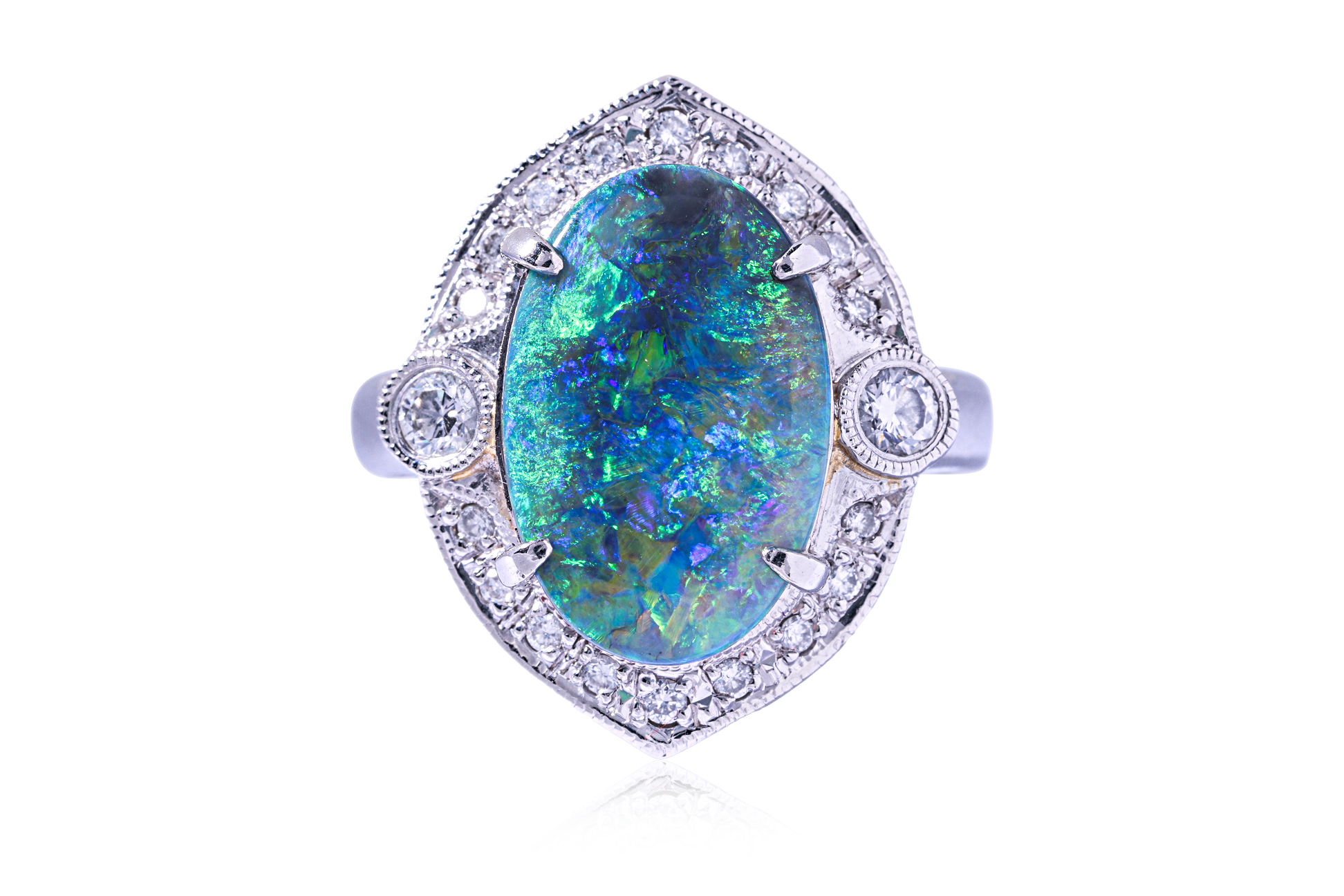 A BLACK OPAL AND DIAMOND RING - Image 2 of 5