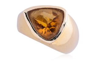 A BEZEL SET CITRINE RING