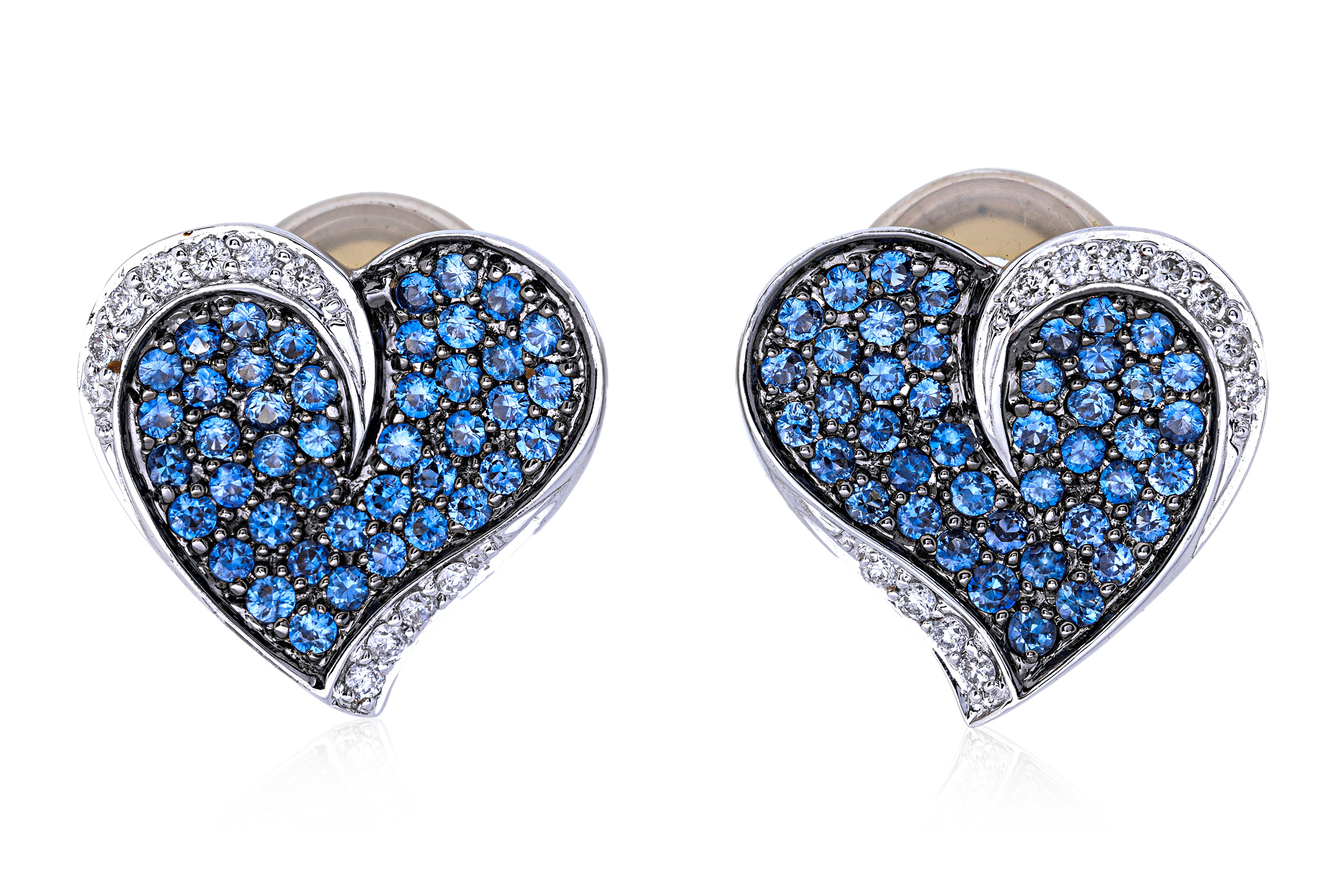 A PAIR OF SAPPHIRE AND DIAMOND 'HEART' EARRINGS