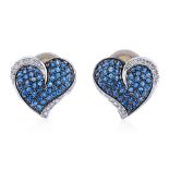 A PAIR OF SAPPHIRE AND DIAMOND 'HEART' EARRINGS