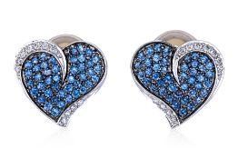 A PAIR OF SAPPHIRE AND DIAMOND 'HEART' EARRINGS
