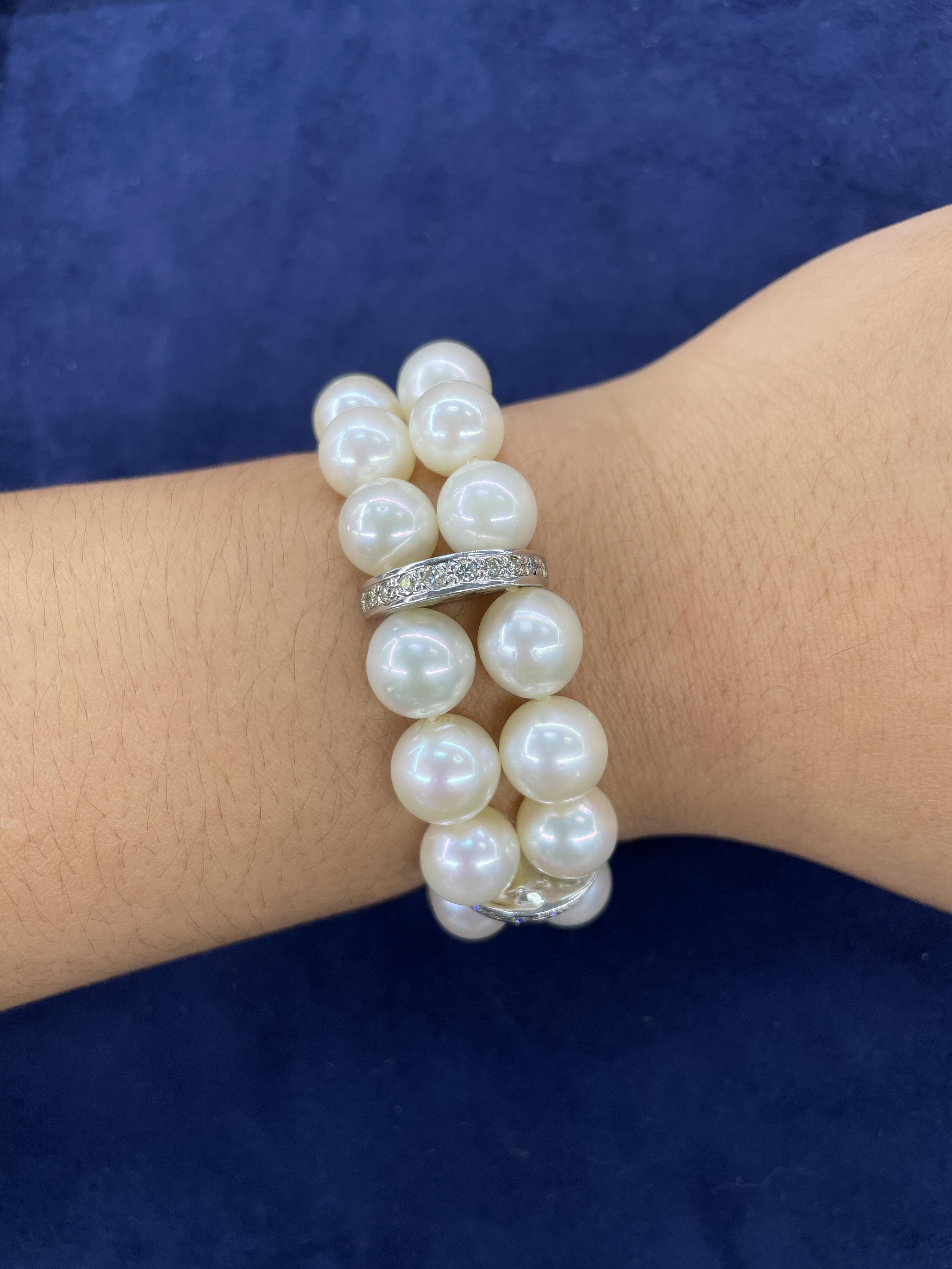 A CULTURED PEARL DOUBLE STRAND BRACELET WITH DIAMOND SPACERS - Image 4 of 4