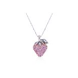 A PINK SAPPHIRE AND DIAMOND 'STRAWBERRY' PENDANT ON CHAIN