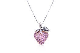 A PINK SAPPHIRE AND DIAMOND 'STRAWBERRY' PENDANT ON CHAIN