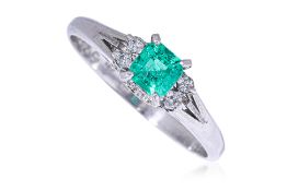 AN EMERALD AND DIAMOND RING