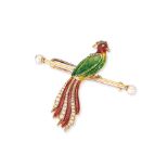 AN ENAMEL AND SEED PEARL 'PHOENIX' BROOCH