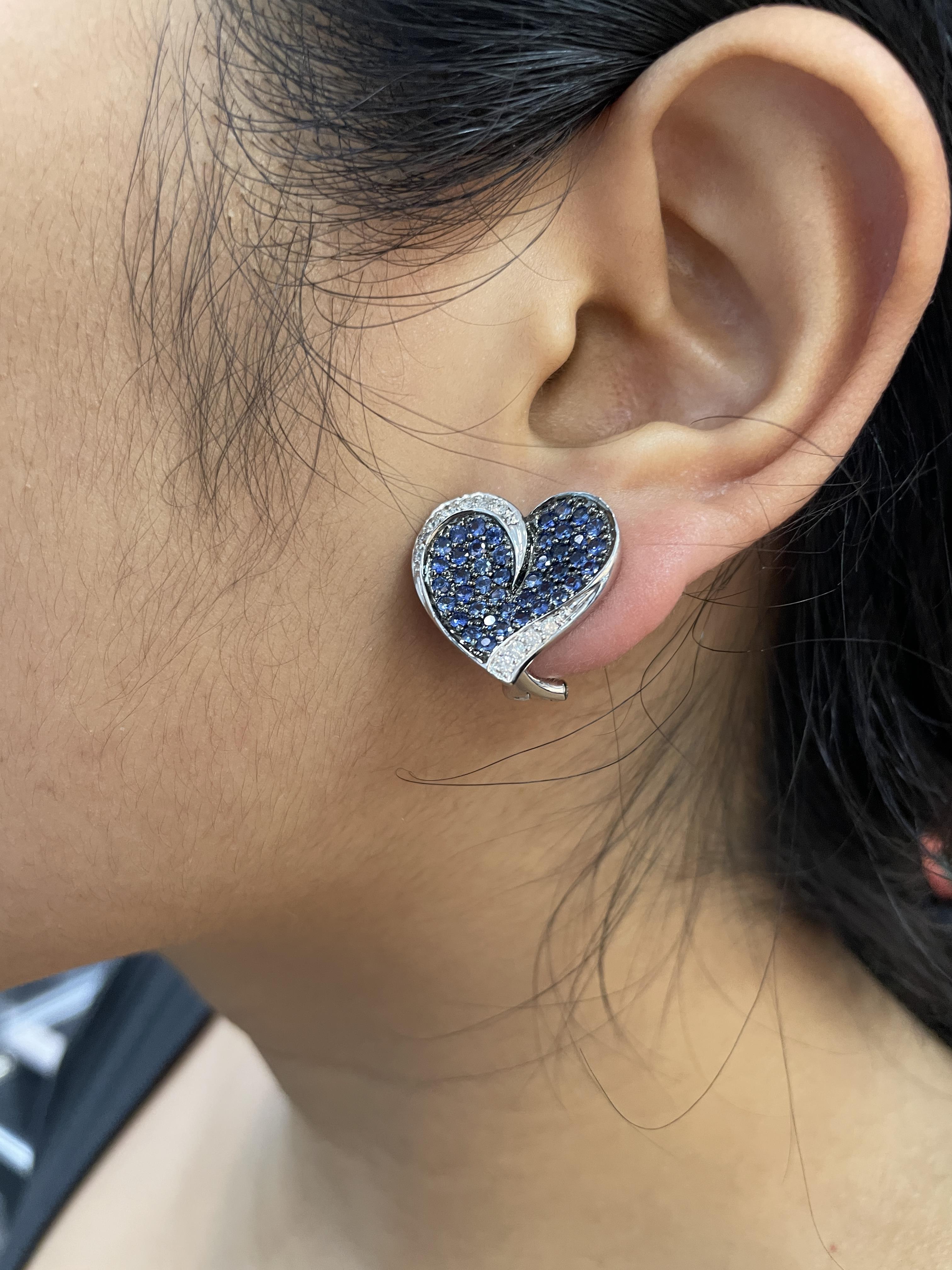 A PAIR OF SAPPHIRE AND DIAMOND 'HEART' EARRINGS - Image 4 of 4