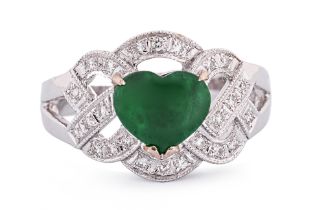 A JADEITE 'HEART' AND DIAMOND RING