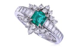 AN EMERALD AND DIAMOND RING