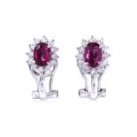 A PAIR OF RUBY AND DIAMOND CLUSTER CLIP EARRINGS