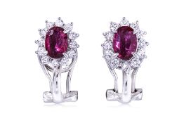 A PAIR OF RUBY AND DIAMOND CLUSTER CLIP EARRINGS