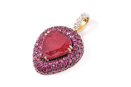 A LARGE RUBY AND DIAMOND PENDANT