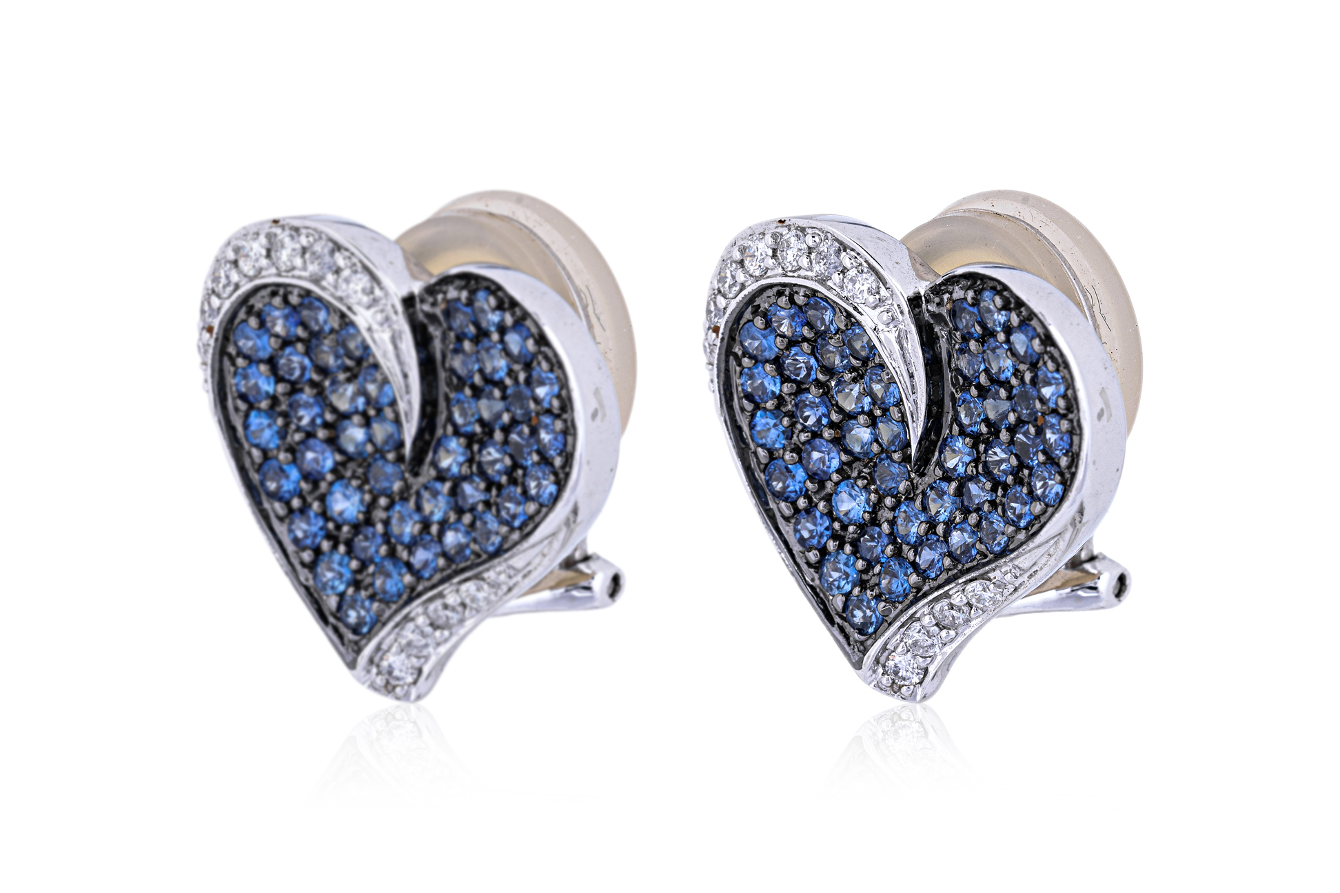 A PAIR OF SAPPHIRE AND DIAMOND 'HEART' EARRINGS - Image 2 of 4