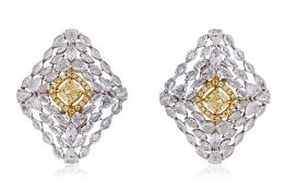 A PAIR OF YELLOW DIAMOND AND ROSE CUT DIAMOND CLIP EARRINGS