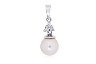 A CULTURED AKOYA PEARL AND DIAMOND PENDANT