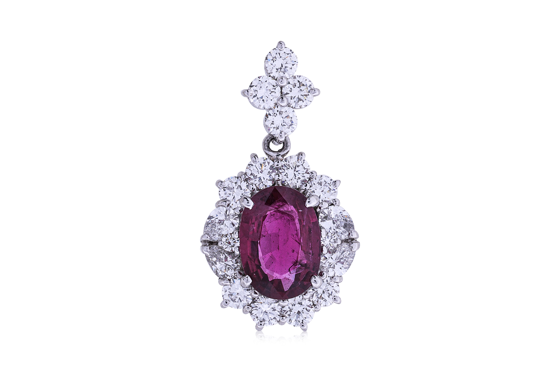 A RUBY AND DIAMOND CLUSTER PENDANT