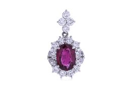 A RUBY AND DIAMOND CLUSTER PENDANT