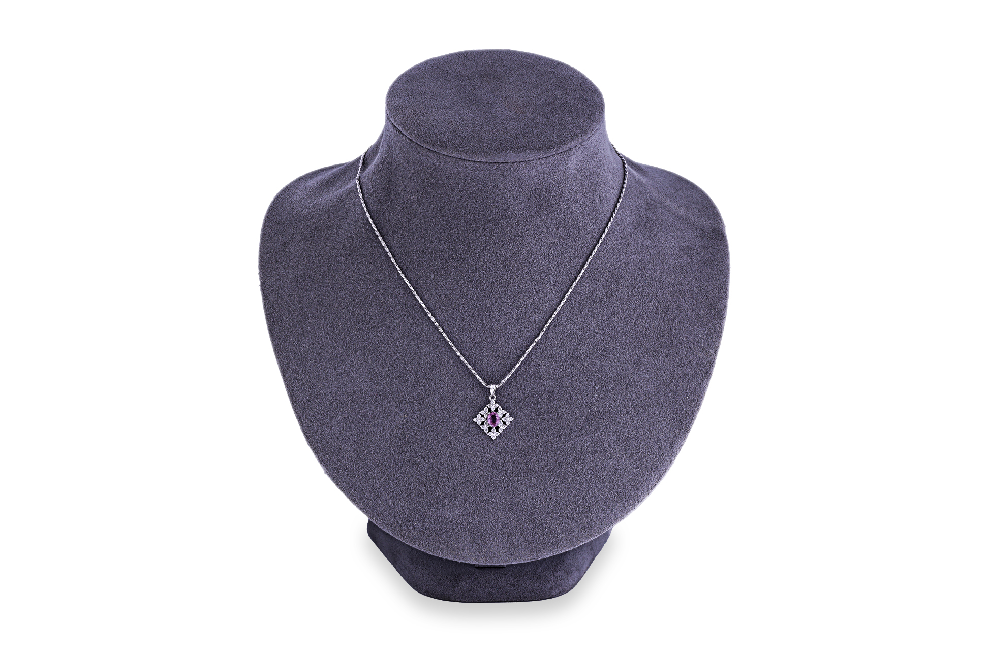 A PINK SAPPHIRE AND DIAMOND PENDANT ON A CHAIN - Image 2 of 3