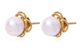 A PAIR OF CULTURED PEARL STUD EARRINGS