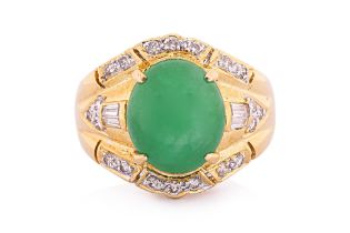 A JADE AND DIAMOND RING