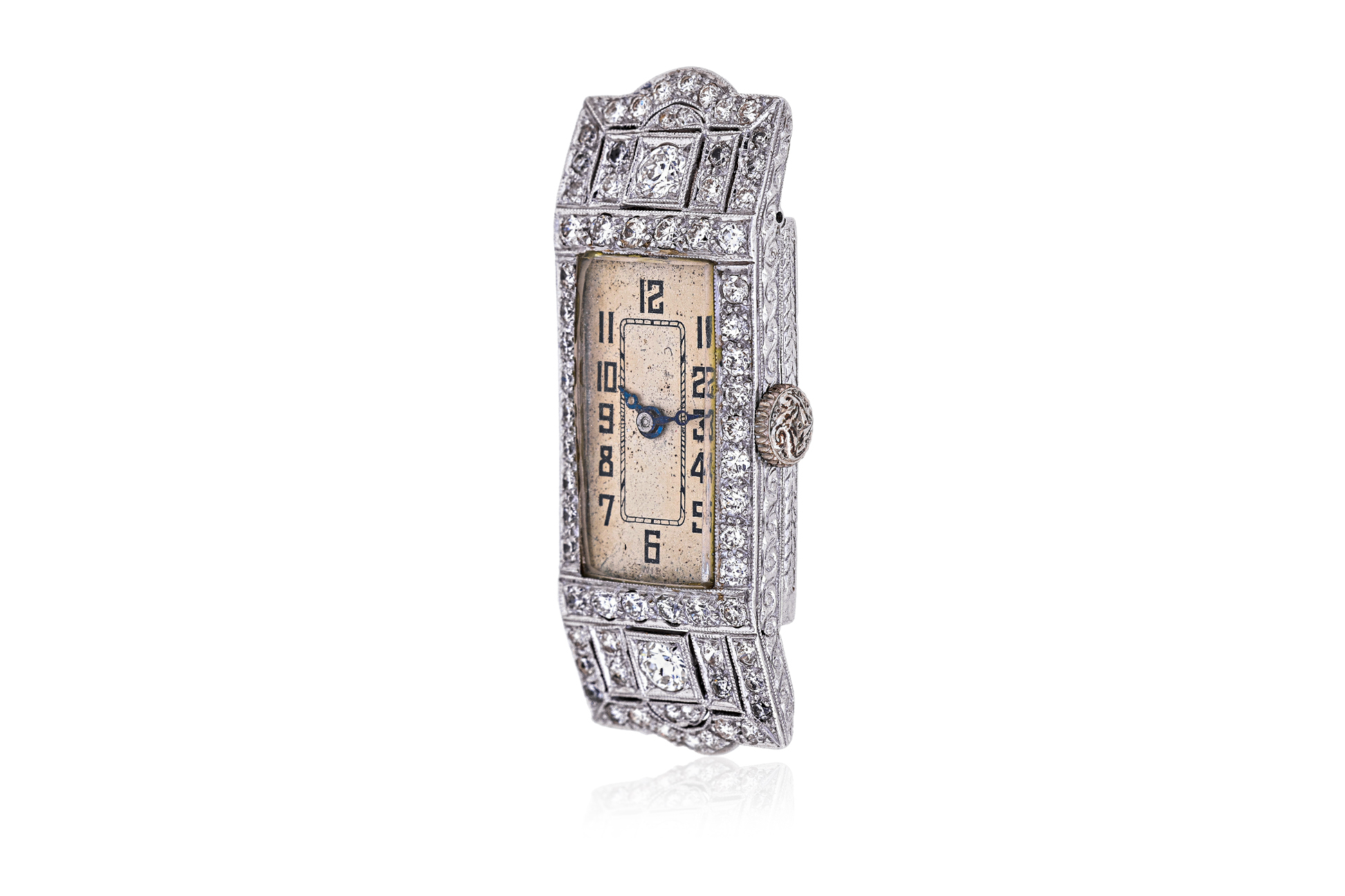 AN ART DECO PLATINUM AND DIAMOND COCKTAIL WATCH - Image 2 of 4