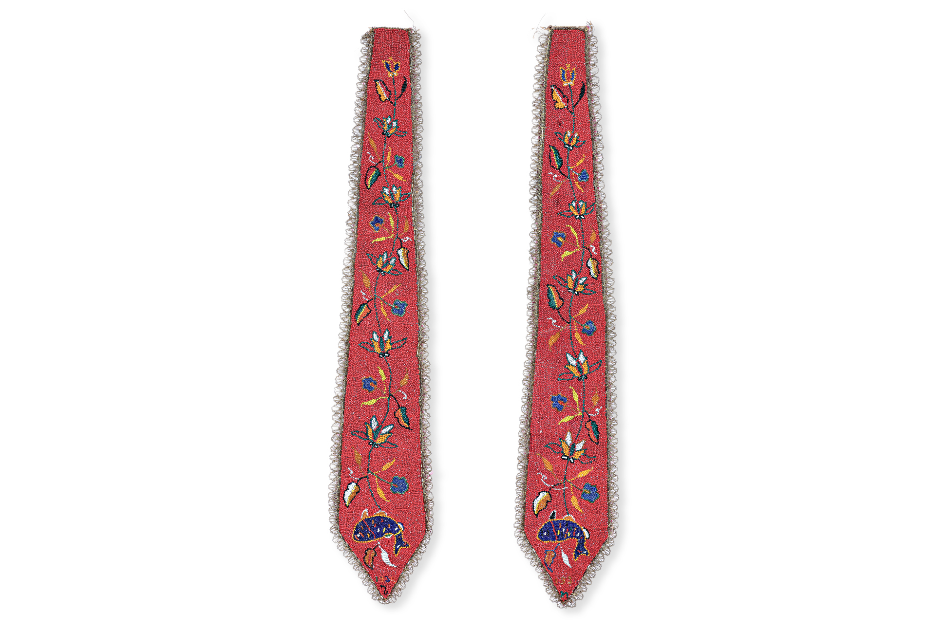 TWO BEADED AND EMBROIDERED HANGING COVERS