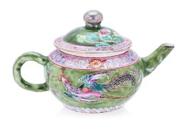 A GREEN GROUND FAMILLE ROSE TEAPOT