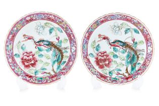 A PAIR OF FAMILLE ROSE SAUCERS