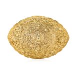 A LARGE REPOUSSE GOLD BELT BUCKLE