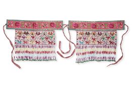 A PAIR OF EMBROIDERY AND BEADWORK HANGING COVERS