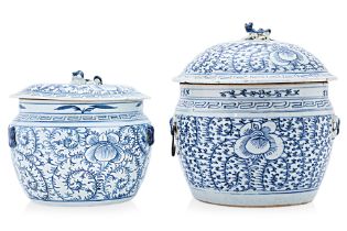 TWO BLUE AND WHITE PORCELAIN KAMCHENGS