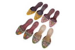 THREE PAIRS OF BEADED SLIPPERS AND ONE EMBROIDERED
