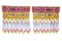 A PAIR OF BEADED AND EMBROIDERED COVERS