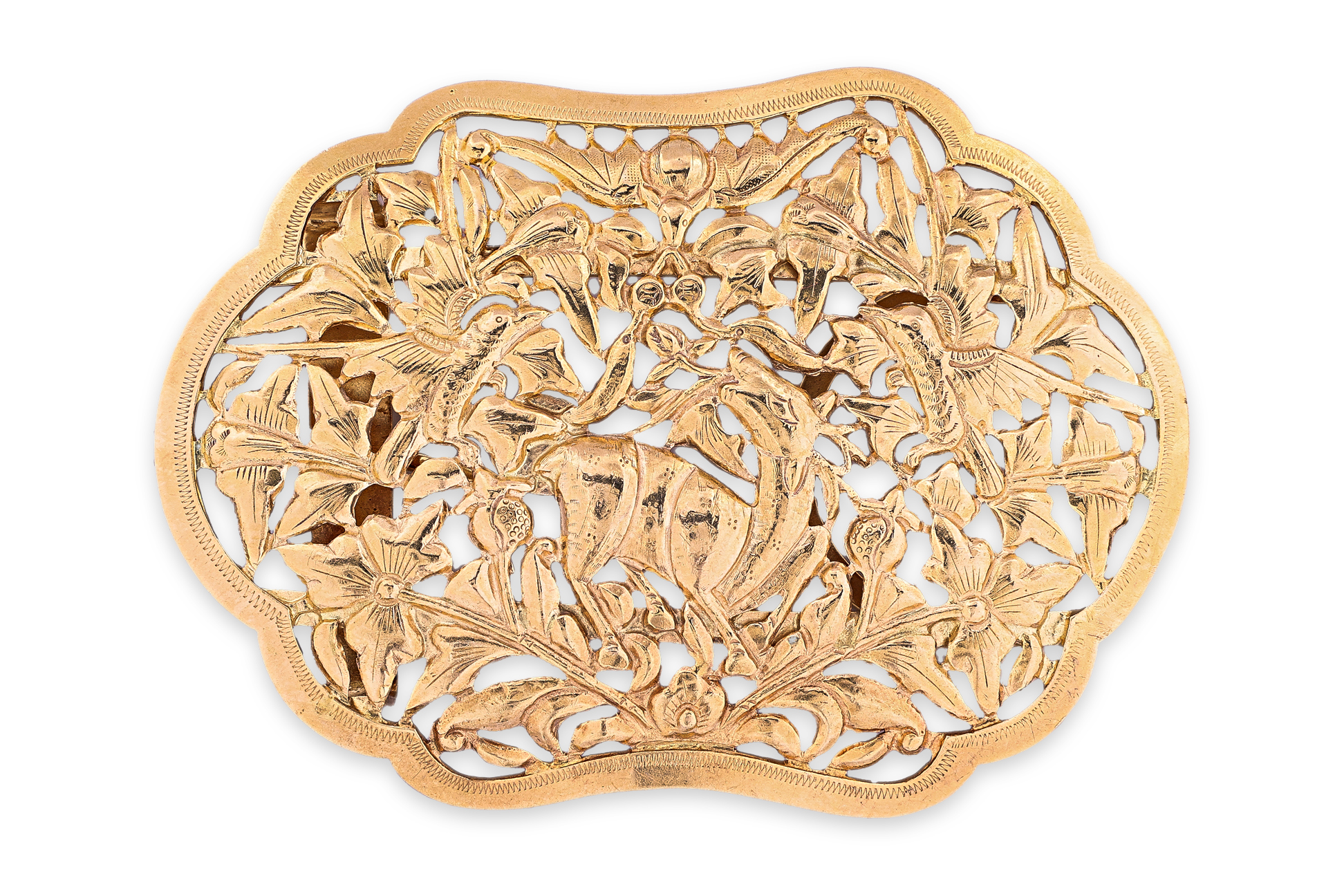 AN OPENWORK GOLD BELT BUCKLE