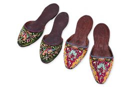 TWO PAIRS OF EMBROIDERED SLIPPERS