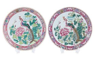 A PAIR OF FAMILLE ROSE PLATES