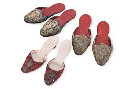 THREE PAIRS OF EMBROIDERED SLIPPERS