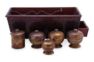 A BRASS SIREH SET WITH BOX
