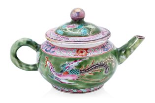 A GREEN GROUND FAMILLE ROSE TEAPOT