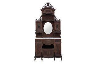 A LARGE PERANAKAN MIRROR BACK AND MARBLE TOPPED SIDEBOARD