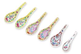 A GROUP OF SIX FAMILLE ROSE SPOONS
