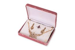 A GOLD AND INTAN NECKLACE & EARRING SET